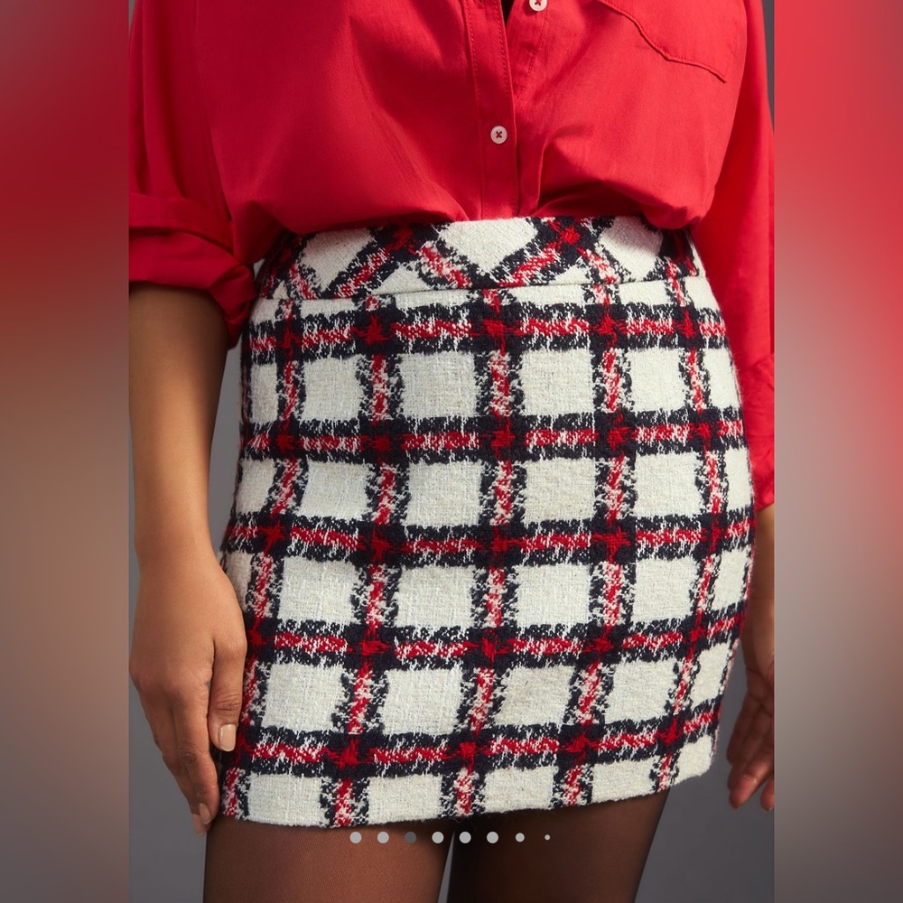 Anthropologie Endless Rose Tweet Mini Skirt — ivory / red — XL